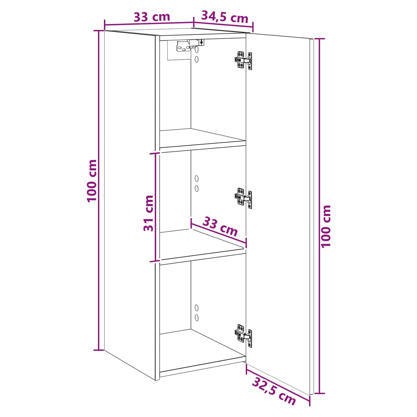 Vegghengt Badskap Betonggrå 33 x 34,5 x 100 cm Konstruert tre