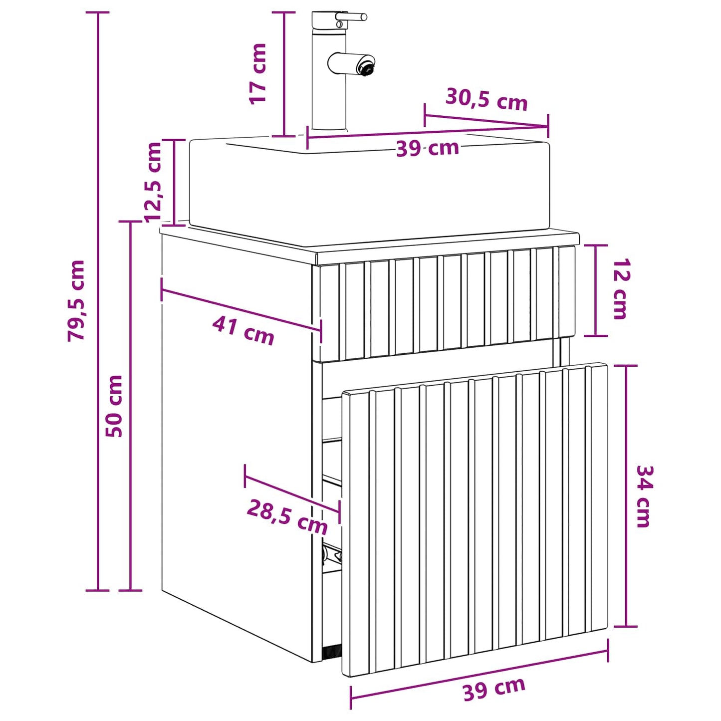 Vegghengt Servantskap Betonggrå 39 x 41 x 62,5 cm