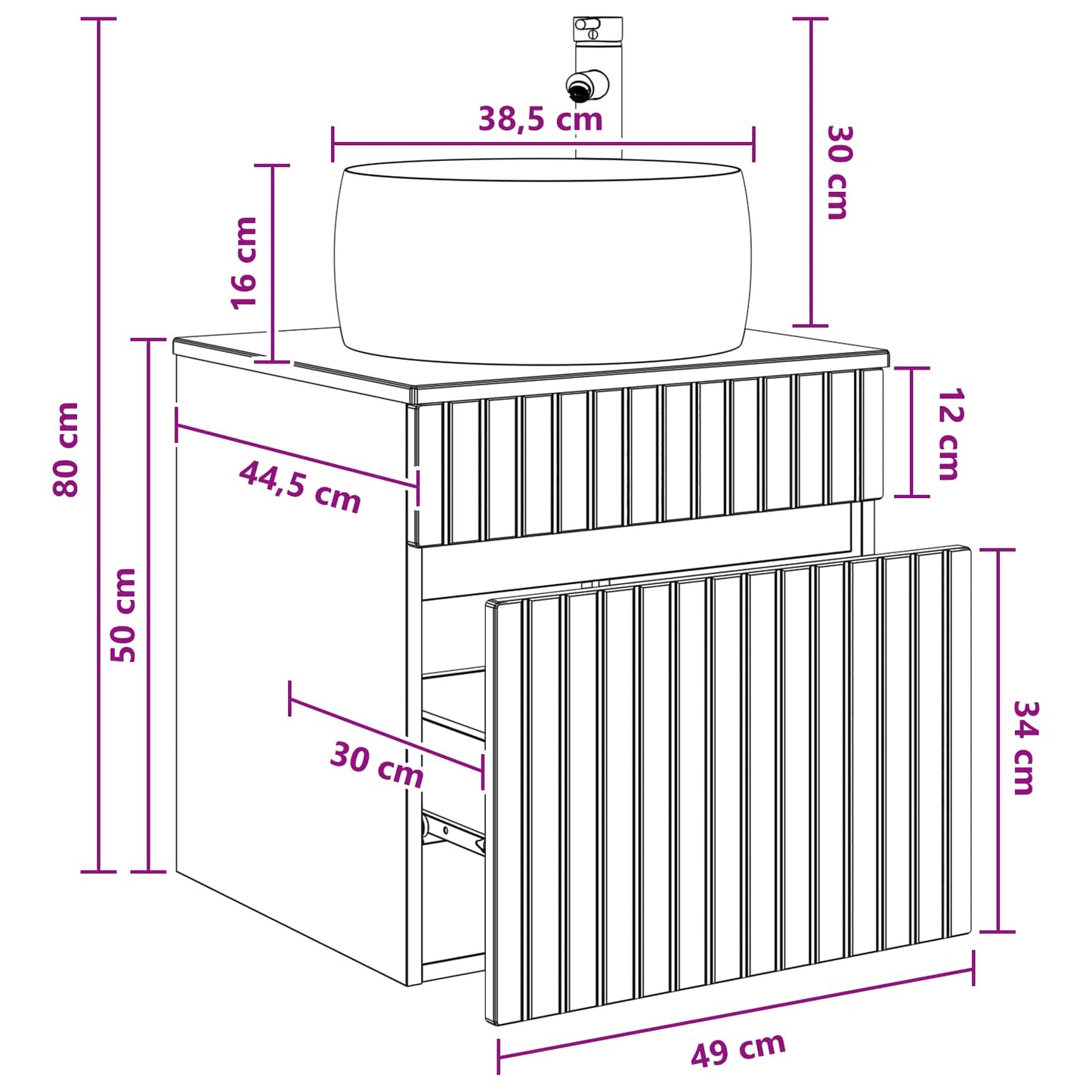 Vegghengt servantkommode Røkt Eik 49 x 44,5 x 66 cm