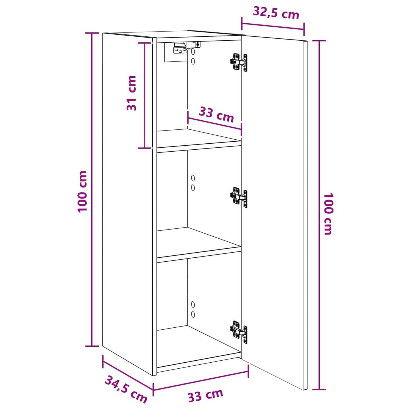 Vegghengt Badskap Hvit 33 x 34,5 x 100 cm Konstruert tre