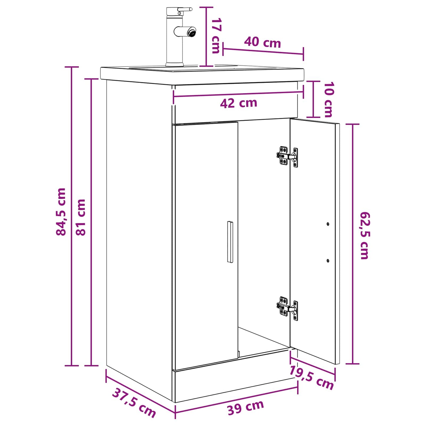 Badmøbel med vask Betonggrå 42 x 40 x 84,5 cm Konstruert tre
