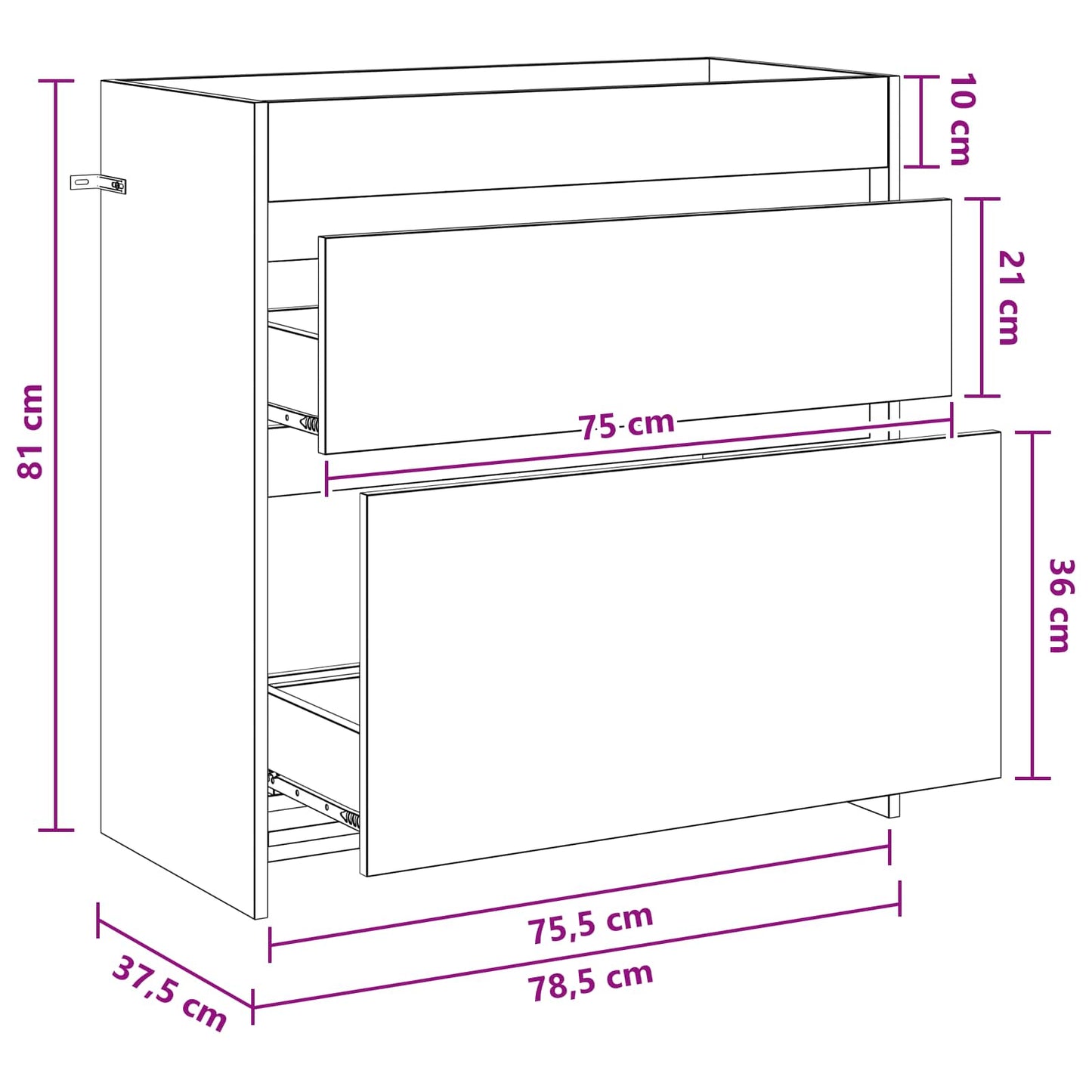 Badskapinet under vask Hvit 78,5 x 37,5 x 81 cm Konstruert tre