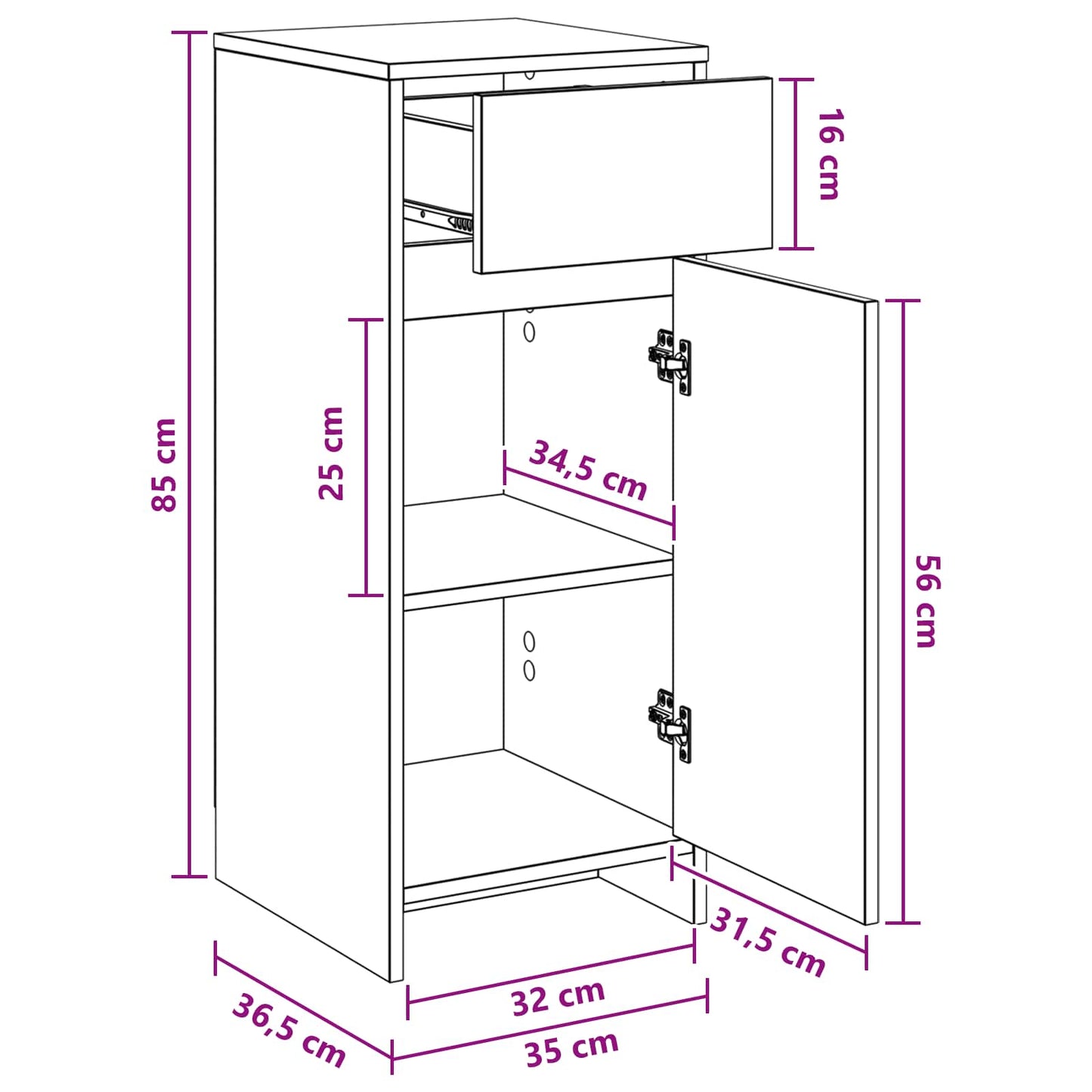 Baderomsskap Sonoma eik 35 x 36,5 x 85 cm Konstruert tre