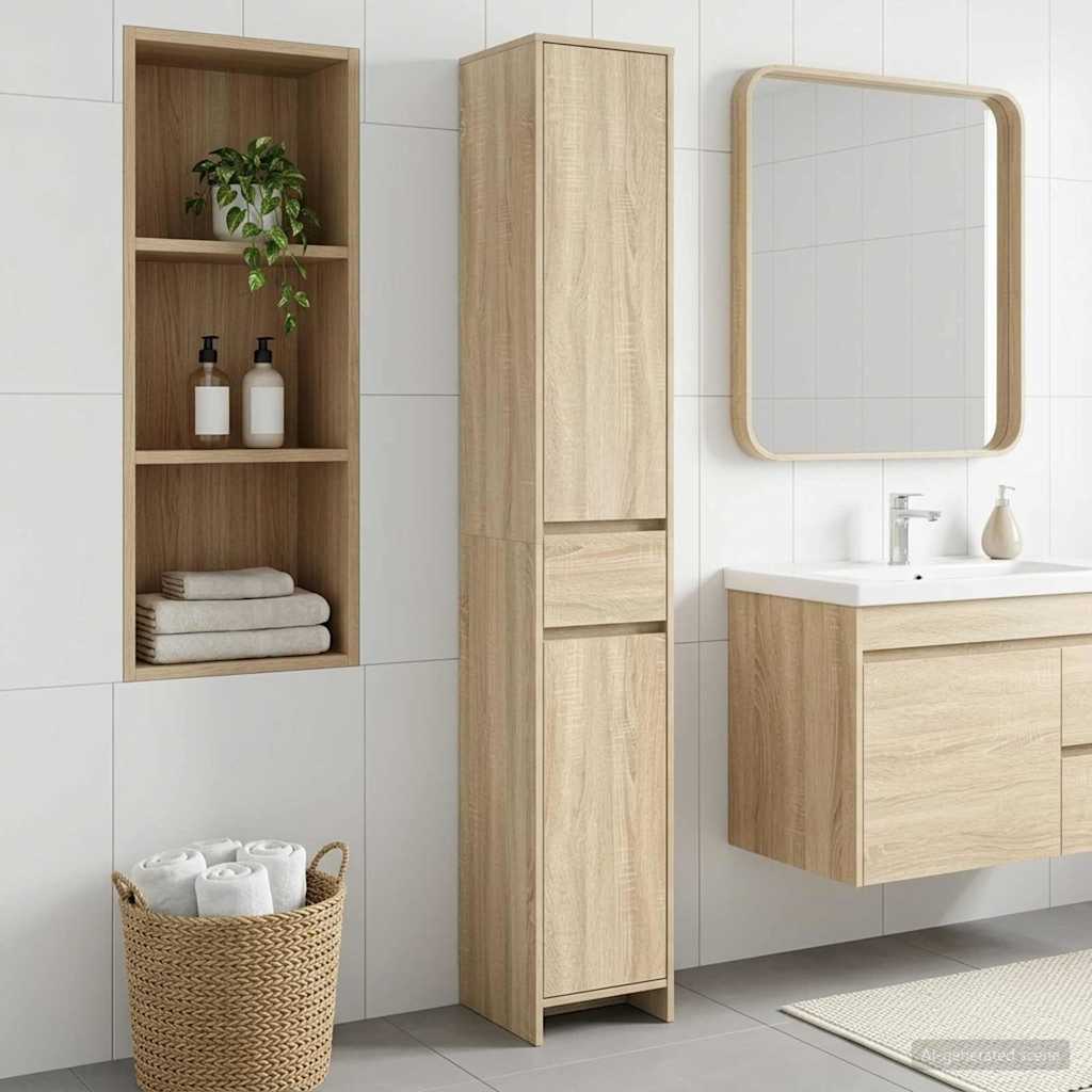 Baderomsskap Sonoma eik 30 x 33 x 190 cm Konstruert tre