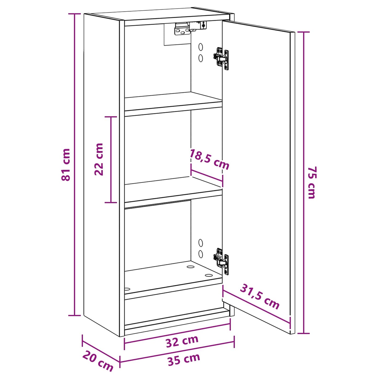 Vegghengt servantkommode Svart eik 35 x 20 x 81 cm