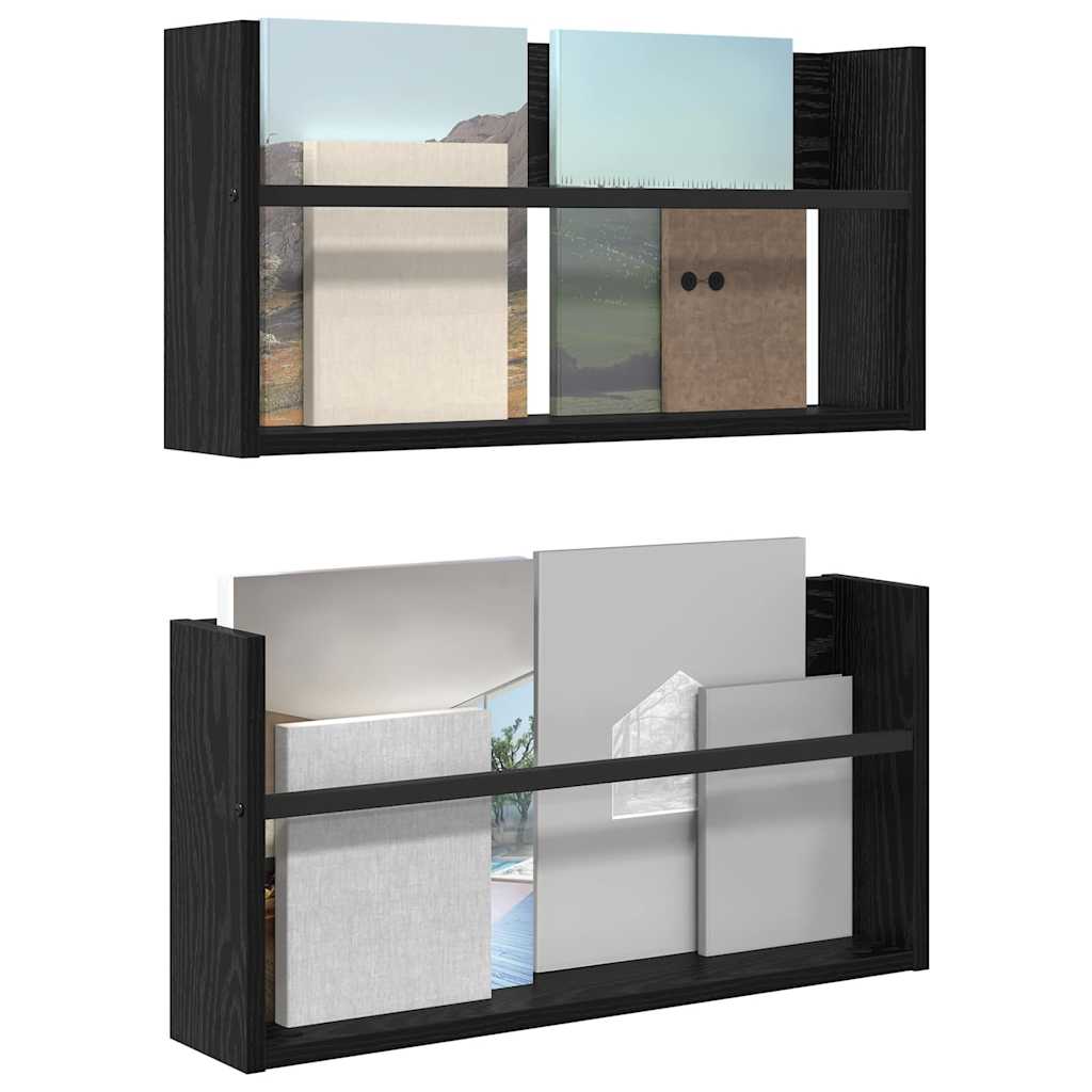 Magasinreol 2 pcs Svart Eik 60 x 12 x 30 cm Konstruert tre
