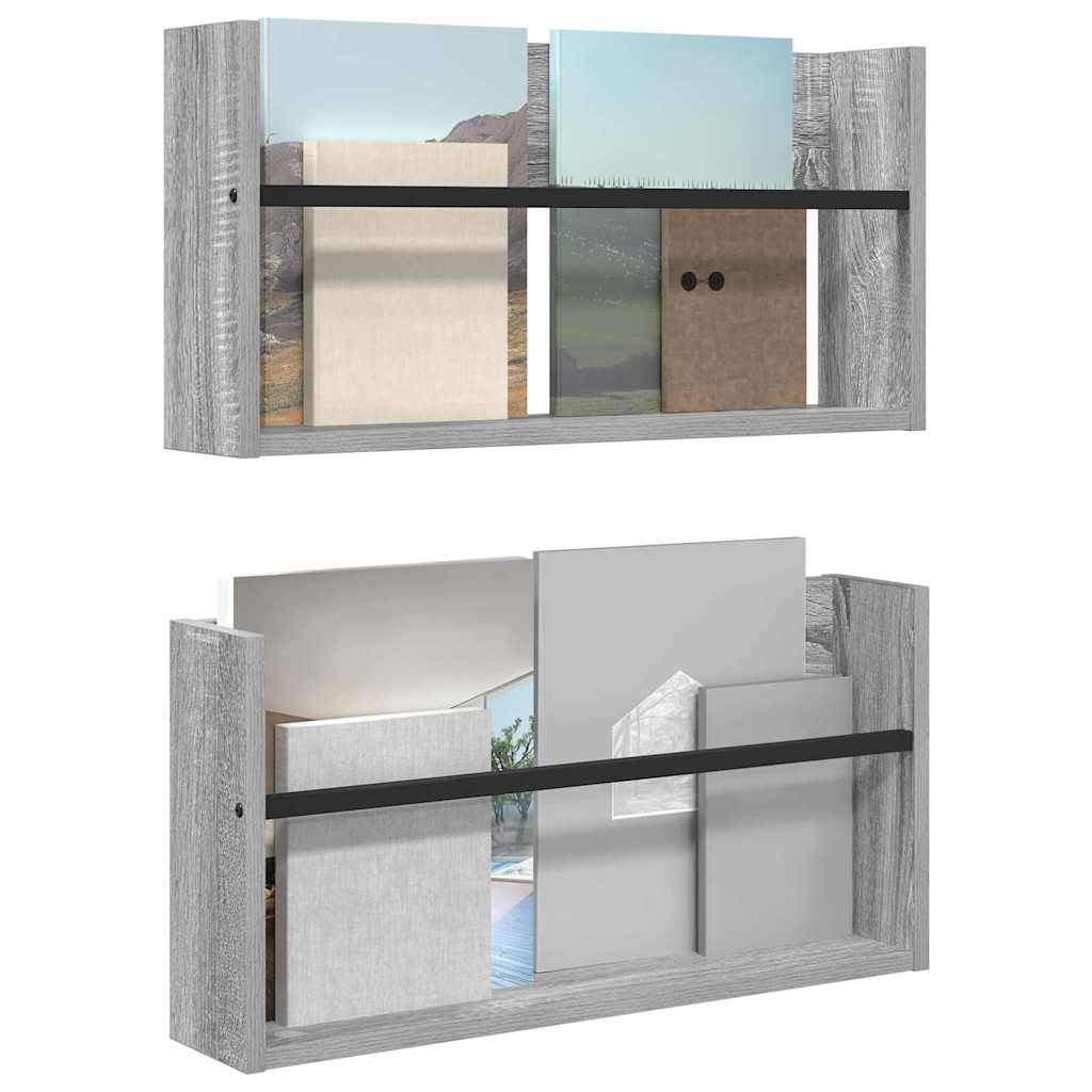 Magasinreol 2 pcs Grå Sonoma 60 x 12 x 30 cm Konstruert tre