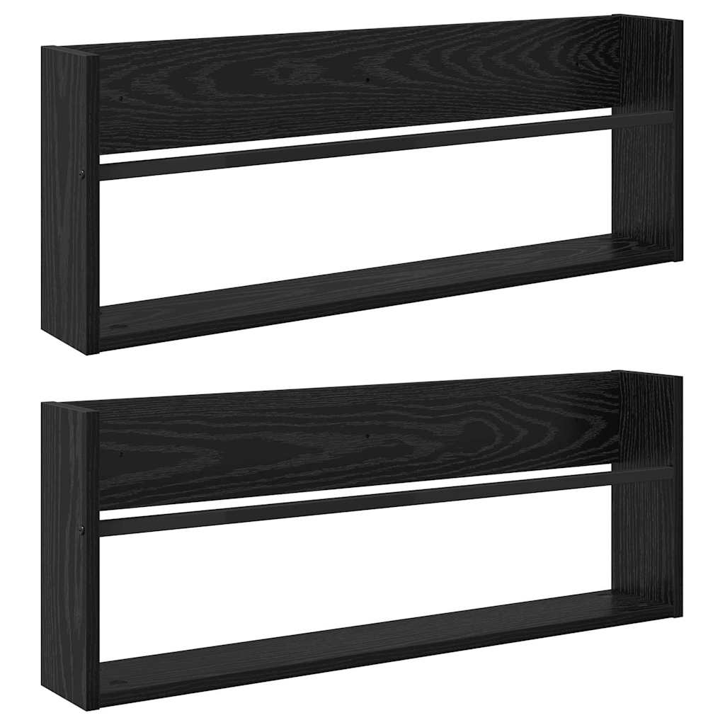 Magasinreol 2 pcs Svart Eik 80 x 12 x 30 cm Konstruert tre