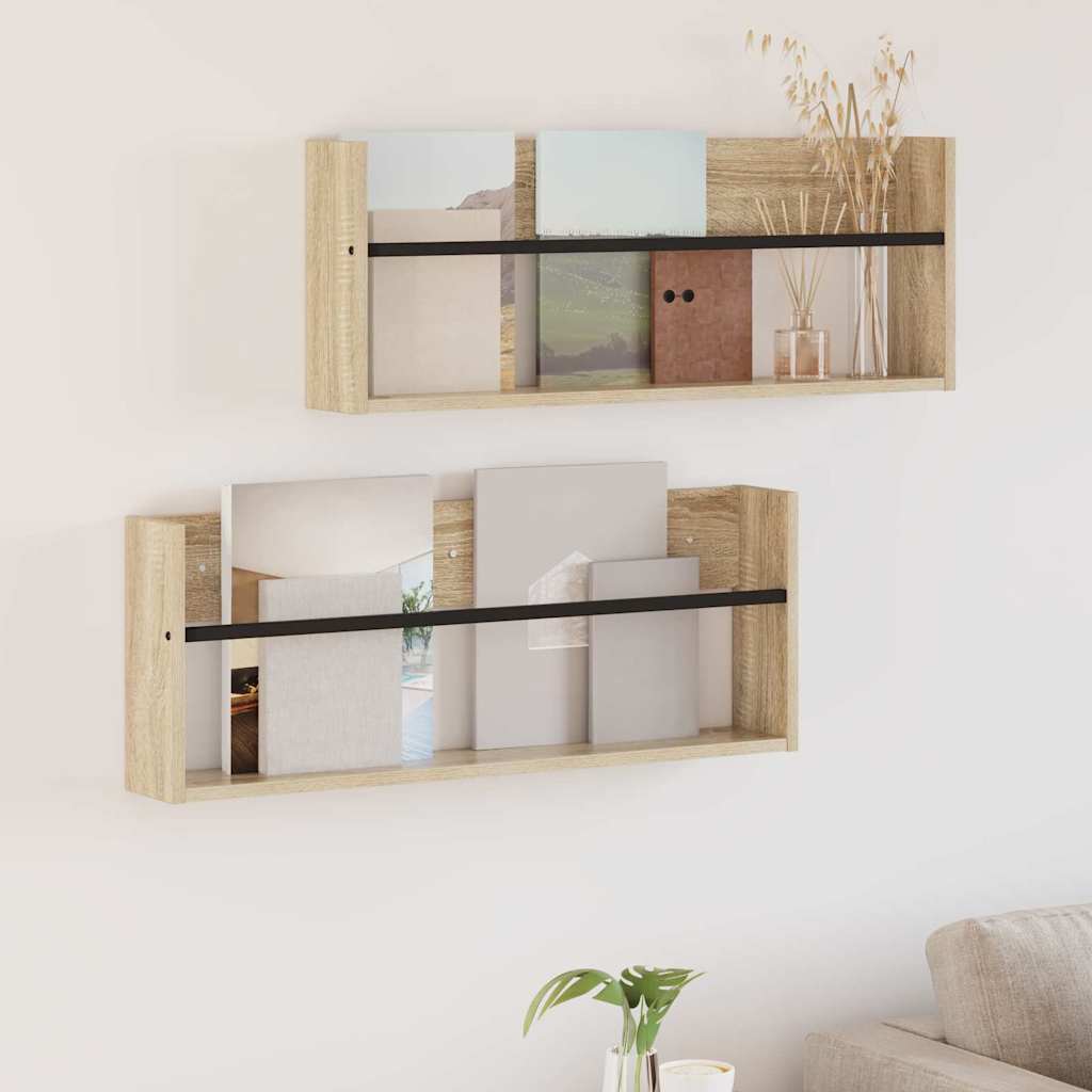 Magasinreol 2 pcs Sonoma eik 80 x 12 x 30 cm Konstruert tre