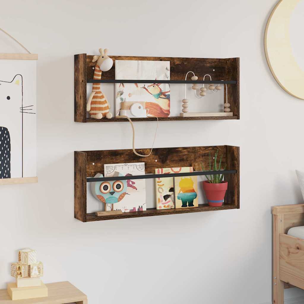 Magasinreol 2 pcs Røkt eik 80 x 12 x 30 cm Konstruert tre