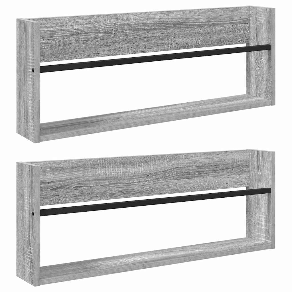 Magasinreol 2 pcs Grå Sonoma 80 x 12 x 30 cm Konstruert tre