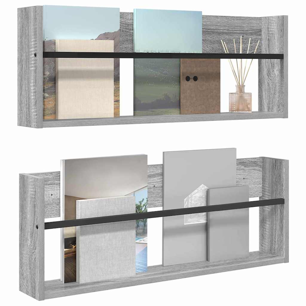 Magasinreol 2 pcs Grå Sonoma 80 x 12 x 30 cm Konstruert tre