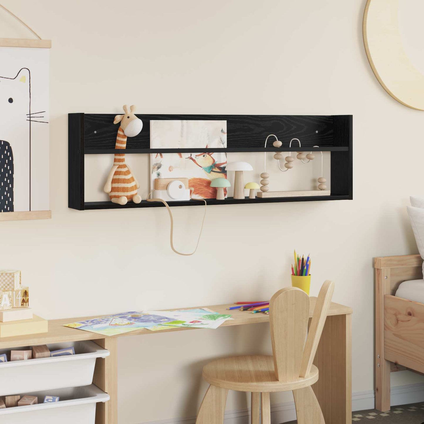 Magasinreol med hylle Svart Eik 100 x 12 x 30 cm Konstruert tre