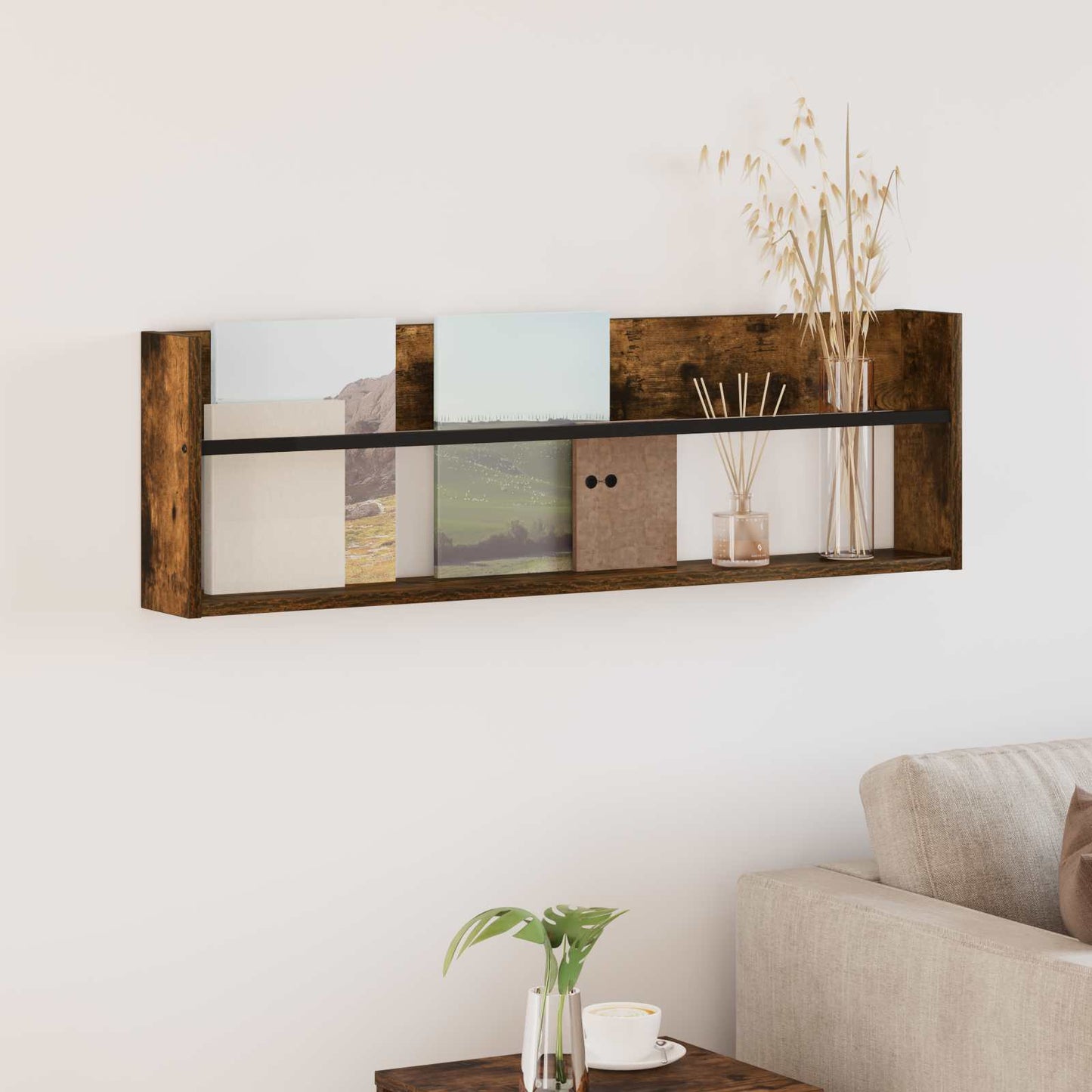 Magasinreol med hylle Røkt eik 100 x 12 x 30 cm Konstruert tre