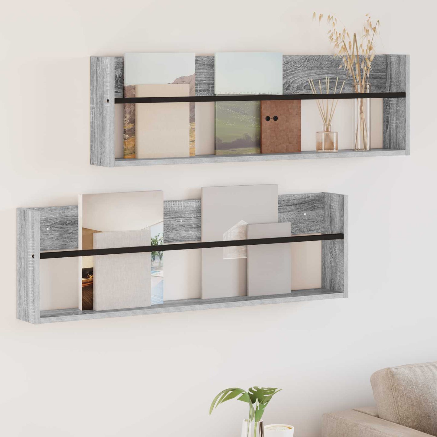 Magasinreol 2 pcs Grå Sonoma 100 x 12 x 30 cm Konstruert tre