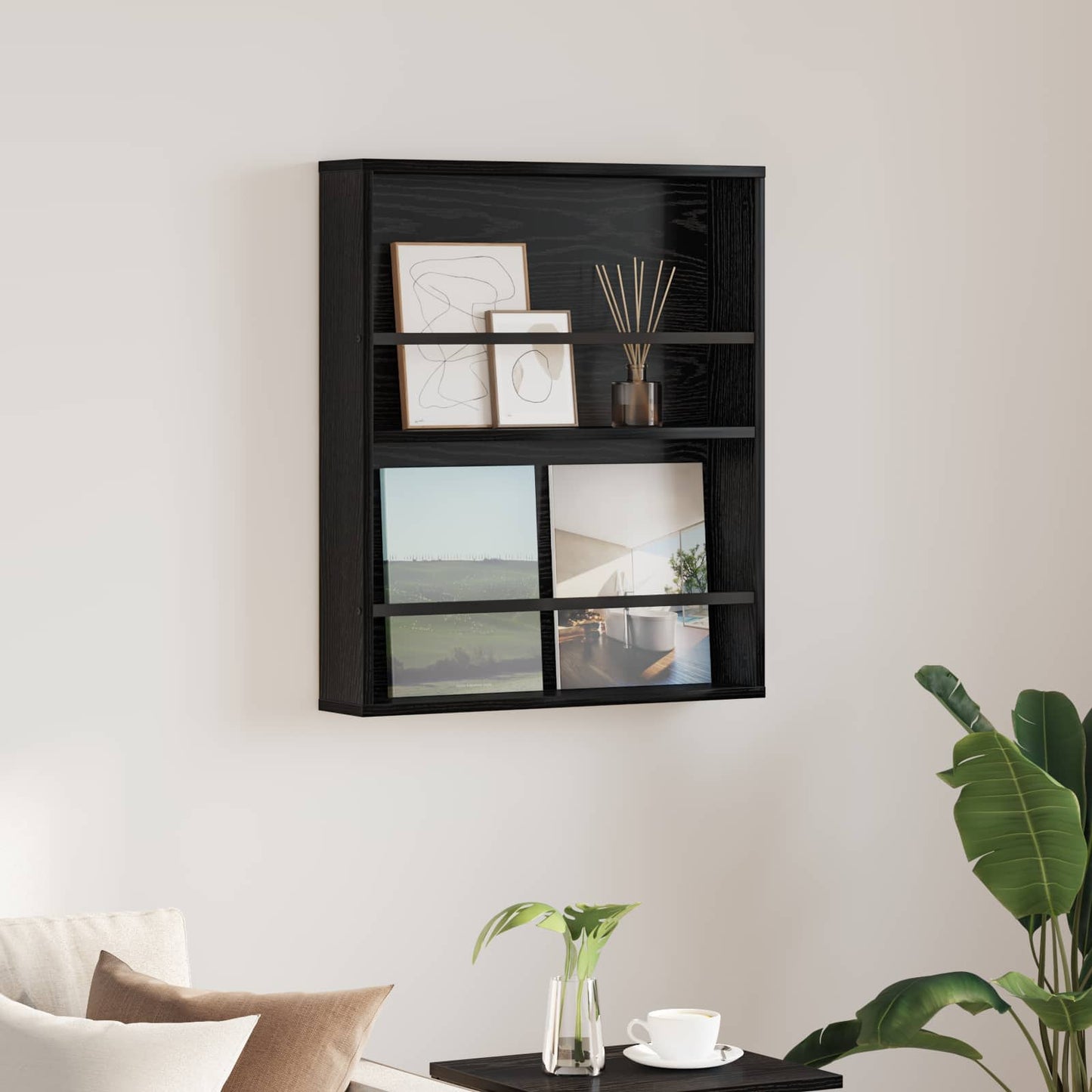 Magasinreol med hylle Svart Eik 60 x 12 x 70 cm Konstruert tre