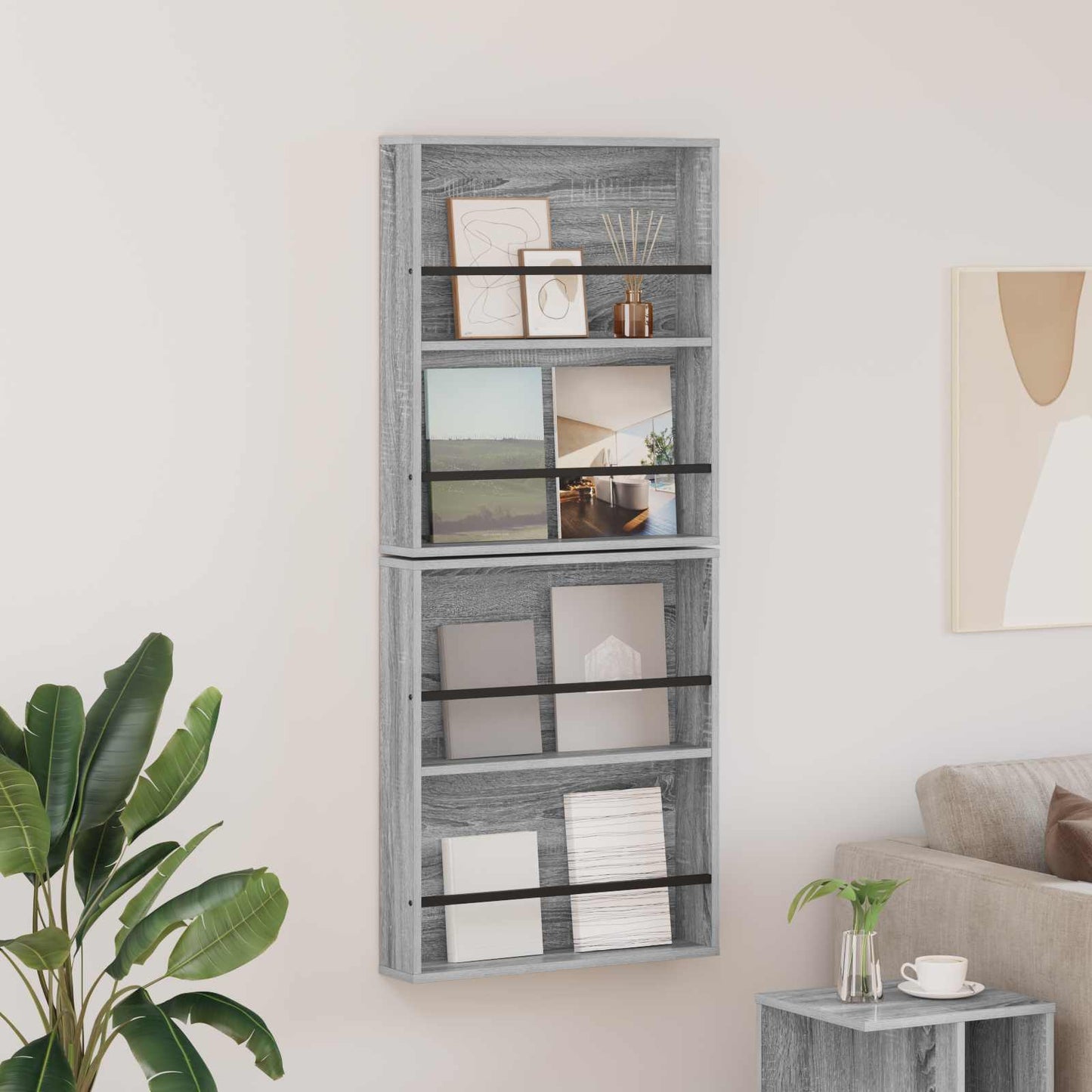 Magasinreol 2 pcs Grå Sonoma 60 x 12 x 70 cm Konstruert tre