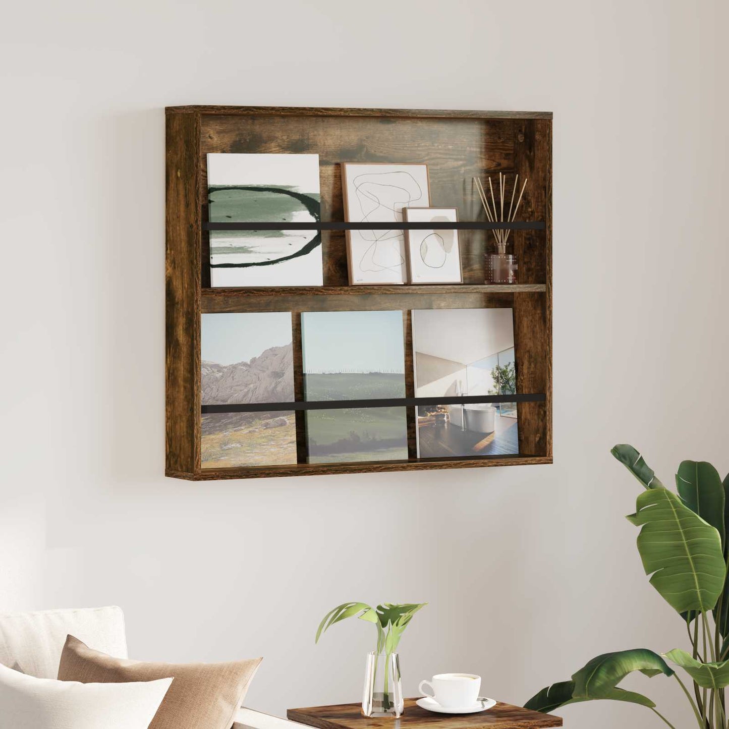 Magasinreol med hylle Røkt eik 80 x 12 x 70 cm Konstruert tre