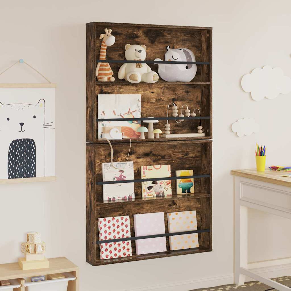 Magasinreol 2 pcs Røkt eik 80 x 12 x 70 cm Konstruert tre