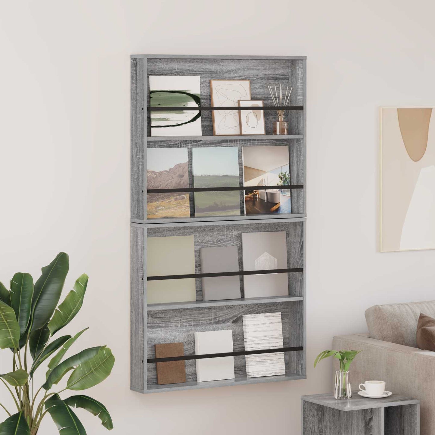 Magasinreol 2 pcs Grå Sonoma 80 x 12 x 70 cm Konstruert tre