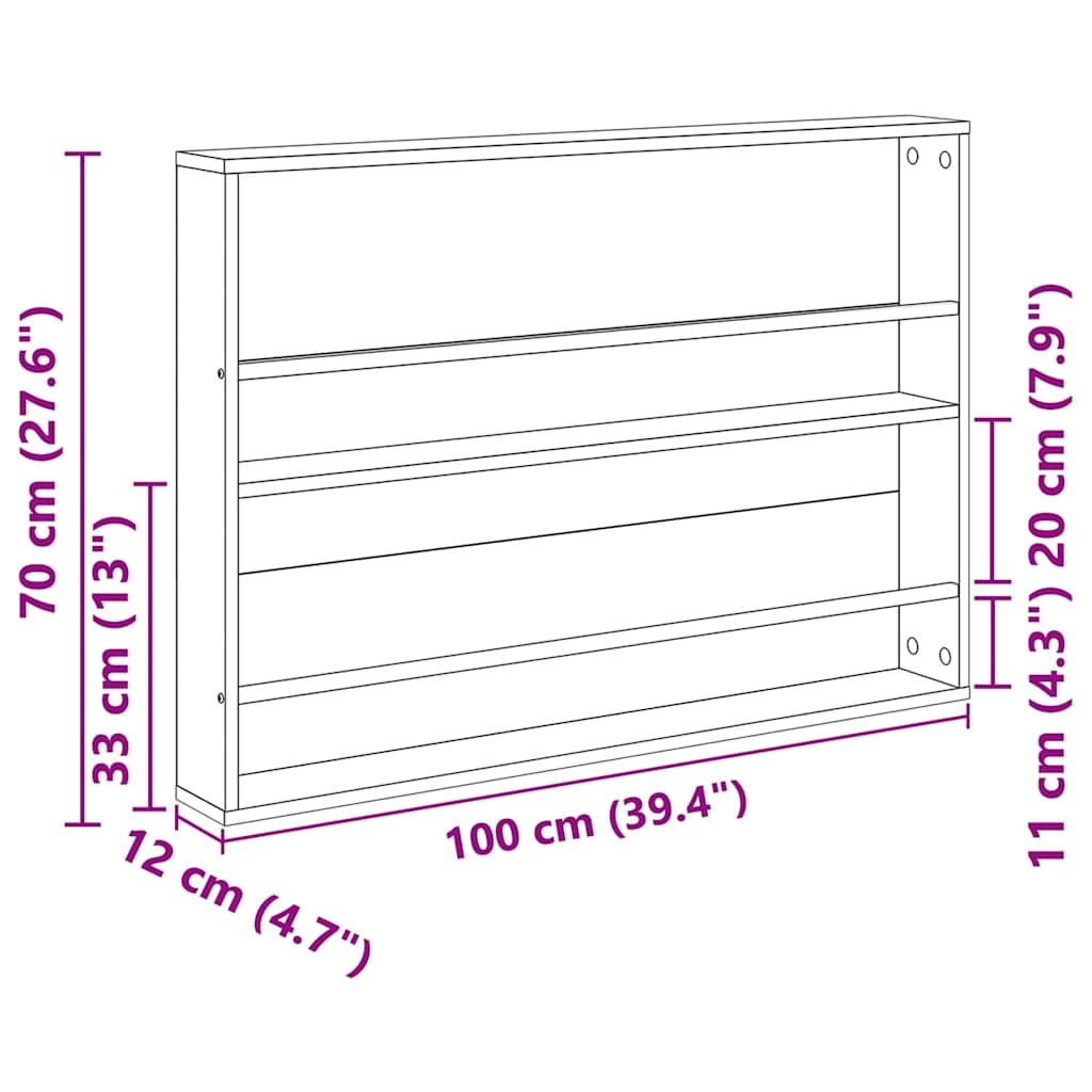 Magasinreol med hylle Røkt eik 100 x 12 x 70 cm Konstruert tre