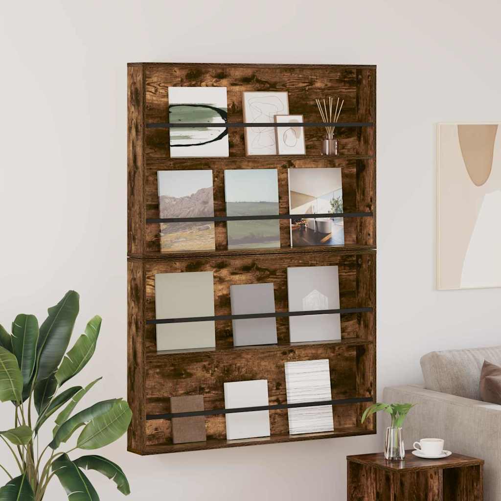 Magasinreol 2 pcs Røkt eik 100 x 12 x 70 cm Konstruert tre