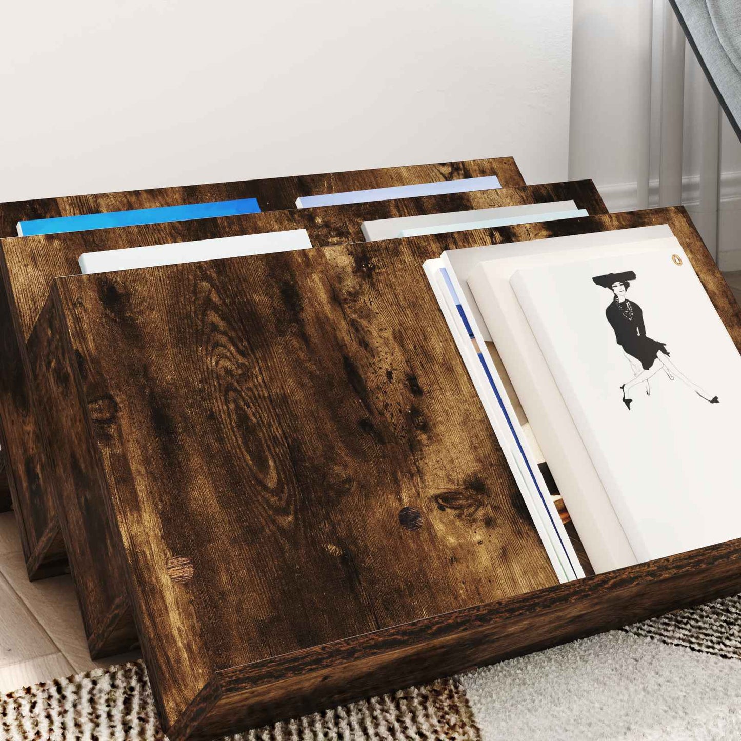Magasinreol med hylle Røkt eik 65 x 53 x 28,5 cm Konstruert tre