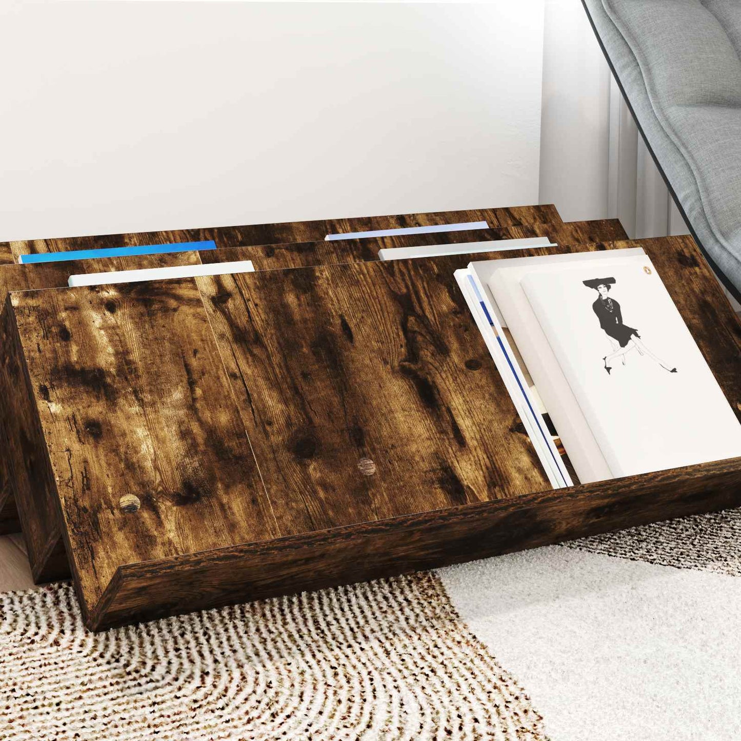 Magasinreol med hylle Røkt eik 90 x 53 x 28,5 cm Konstruert tre