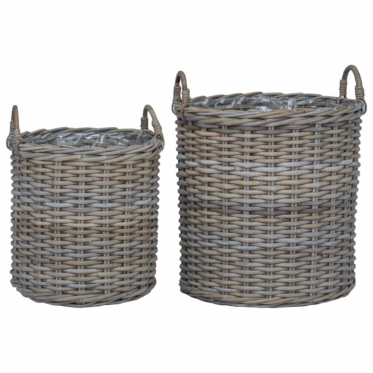 Planterkurv med lagring 2 stk. Naturlig grå Kubu Rattan