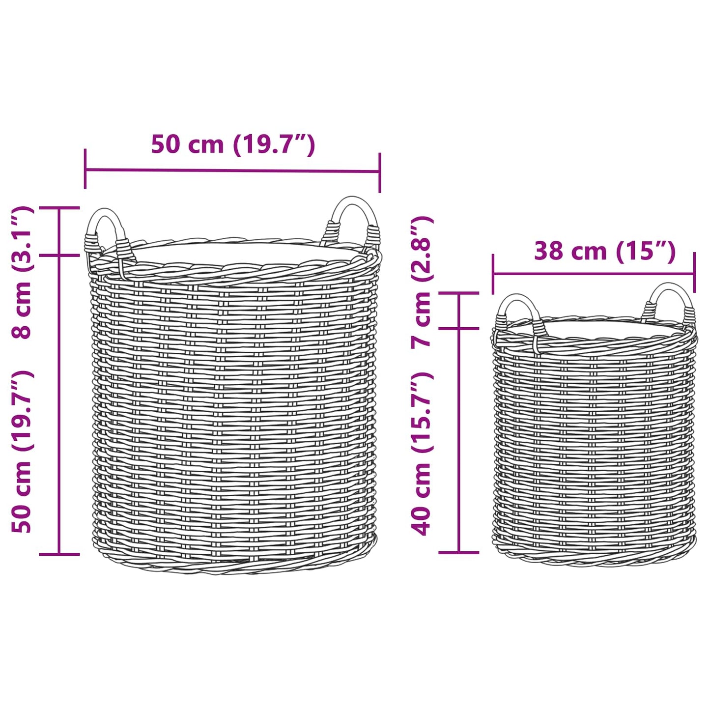 Planterkurv med lagring 2 stk. Naturlig brun Kubu Rattan