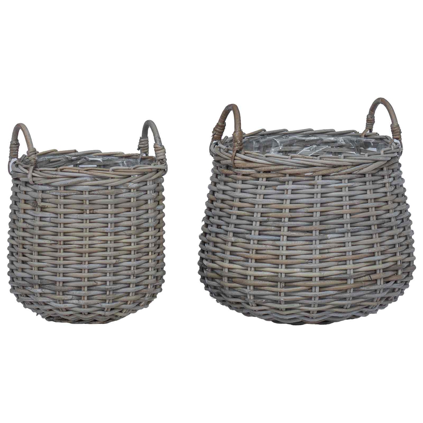 Planterkurv med lagring 2 stk. Naturlig grå Kubu Rattan