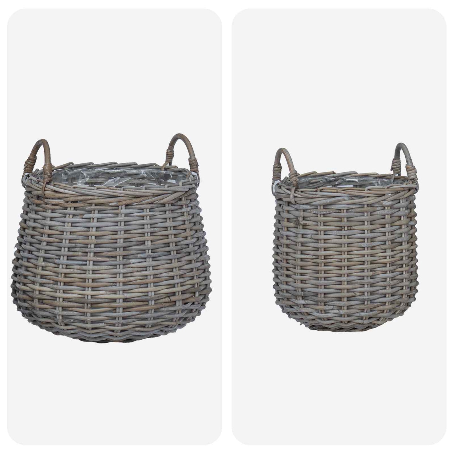 Planterkurv med lagring 2 stk. Naturlig grå Kubu Rattan