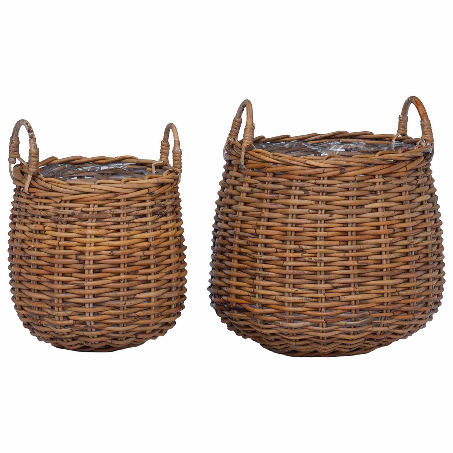 Planterkurv med lagring 2 stk. Naturlig brun Kubu Rattan