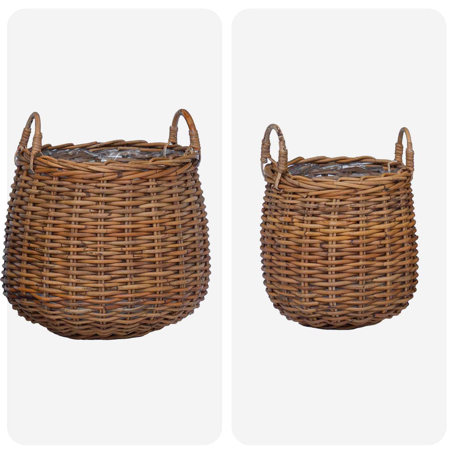 Planterkurv med lagring 2 stk. Naturlig brun Kubu Rattan