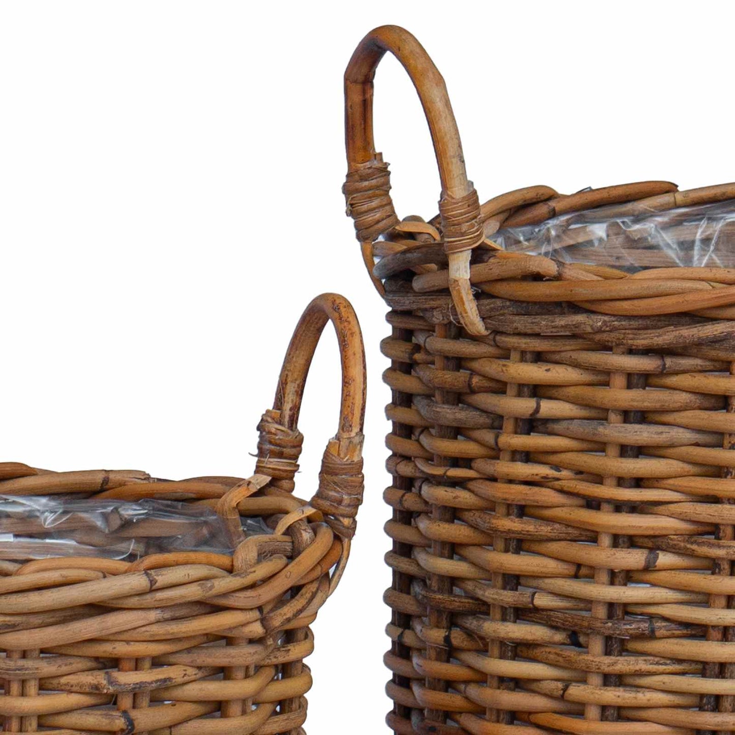 Planterkurv med lagring 2 stk. Naturlig brun Kubu Rattan