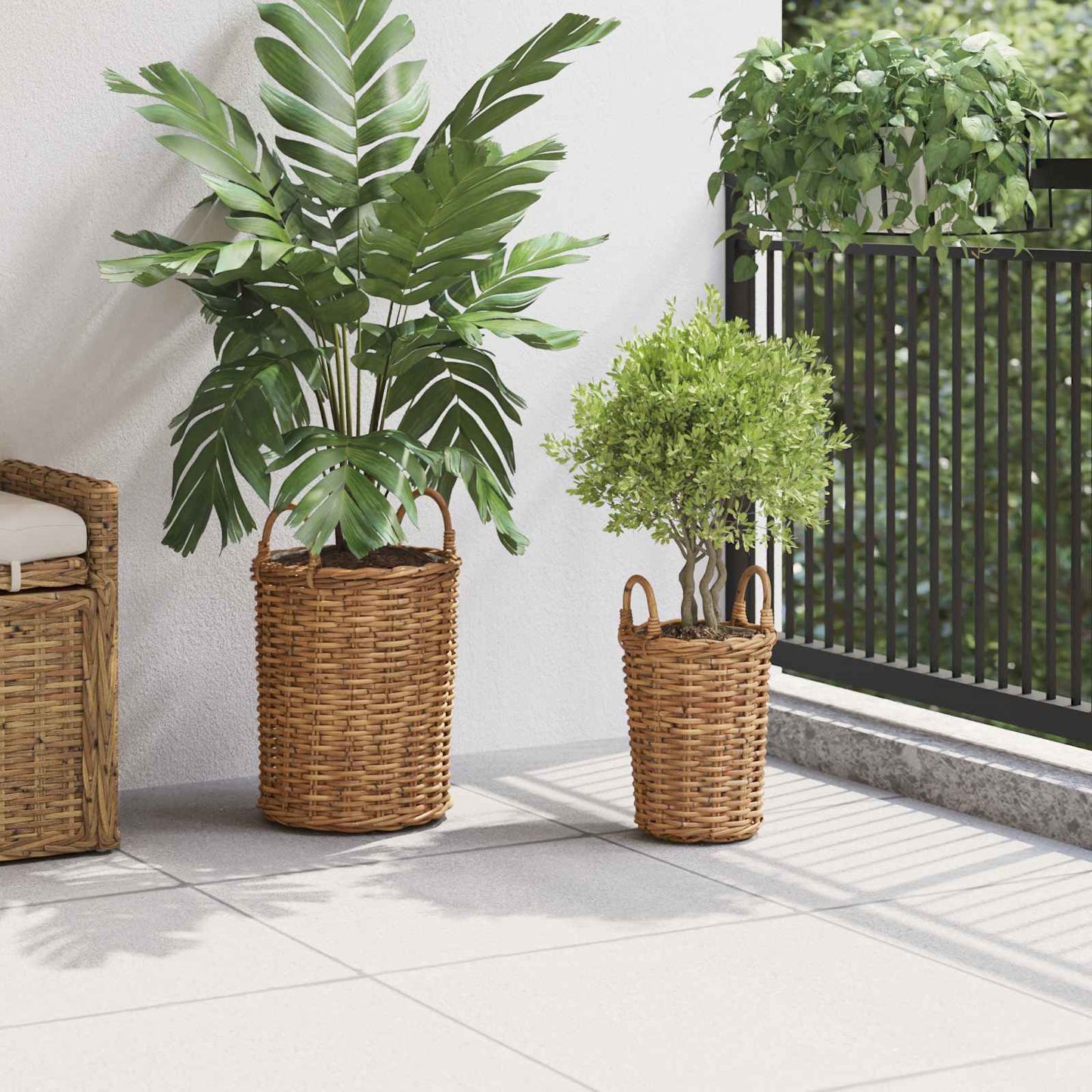 Planterkurv med lagring 2 stk. Naturlig brun Kubu Rattan