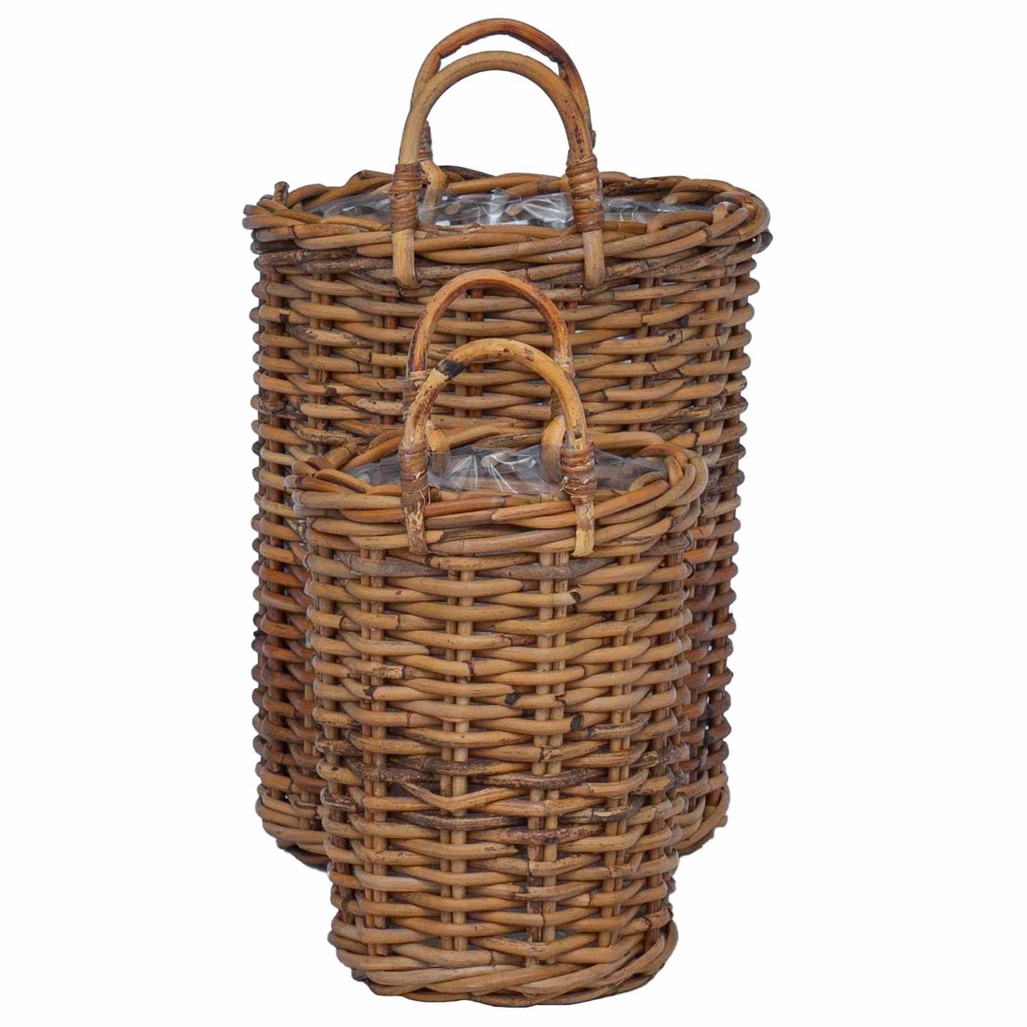 Planterkurv med lagring 2 stk. Naturlig brun Kubu Rattan