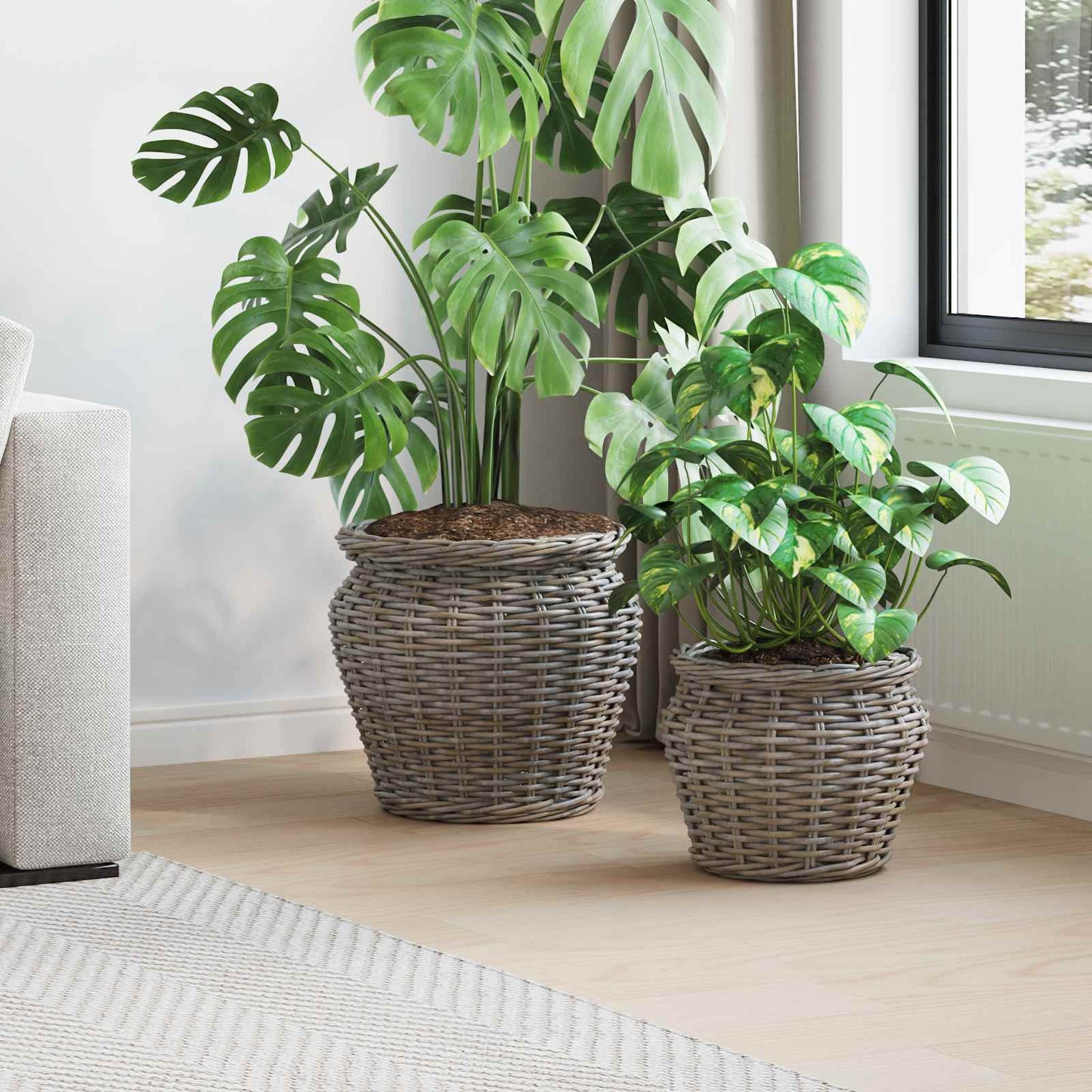 Plantekurv med lagring 2 pcs Grå Lacak Rattan