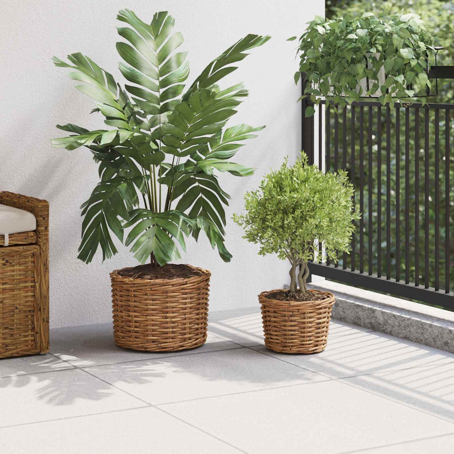 Plantekurv med lagring 2 stk. Naturlig brun Kubu Rattan