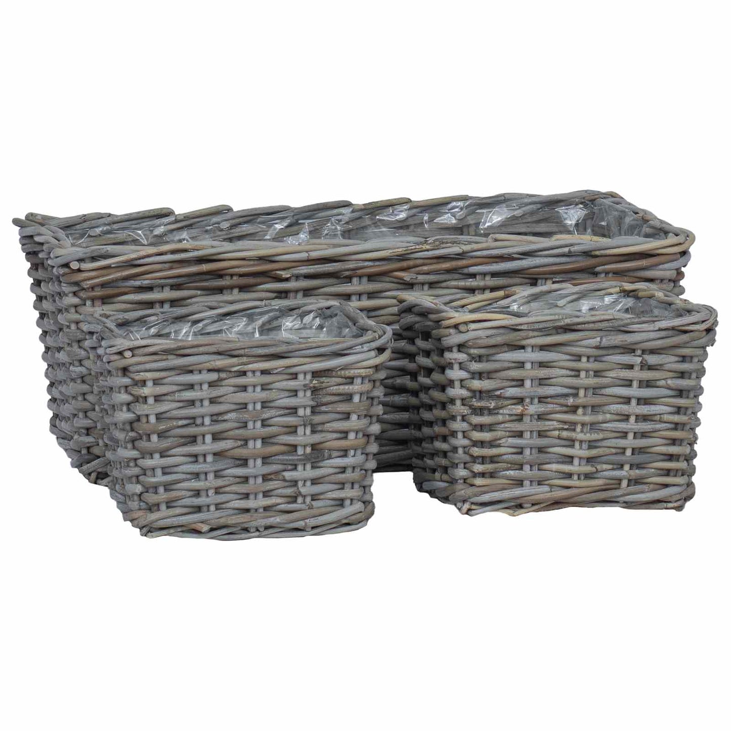 Planterkurv med lagring 3 stk. Naturlig grå Kubu Rattan