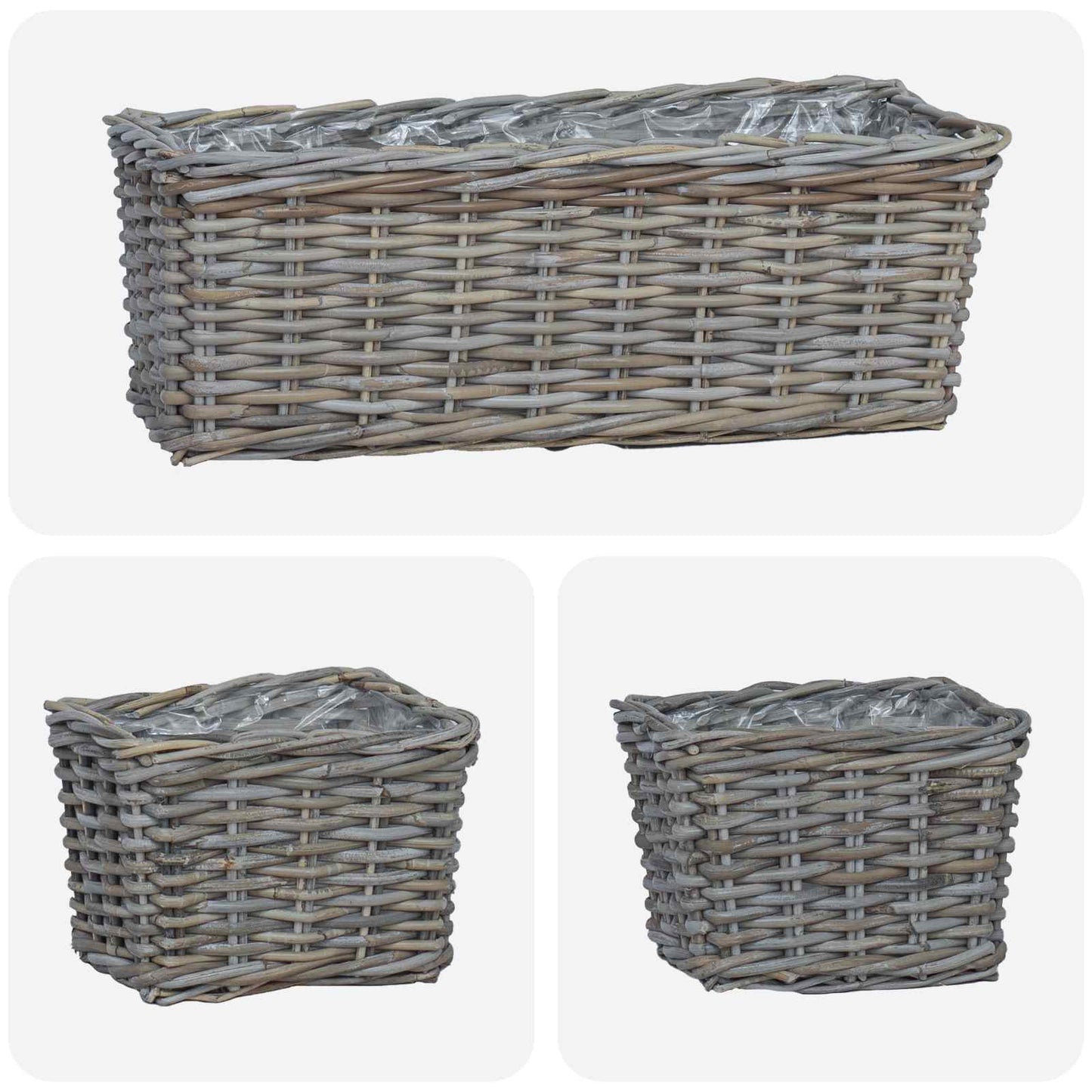Planterkurv med lagring 3 stk. Naturlig grå Kubu Rattan