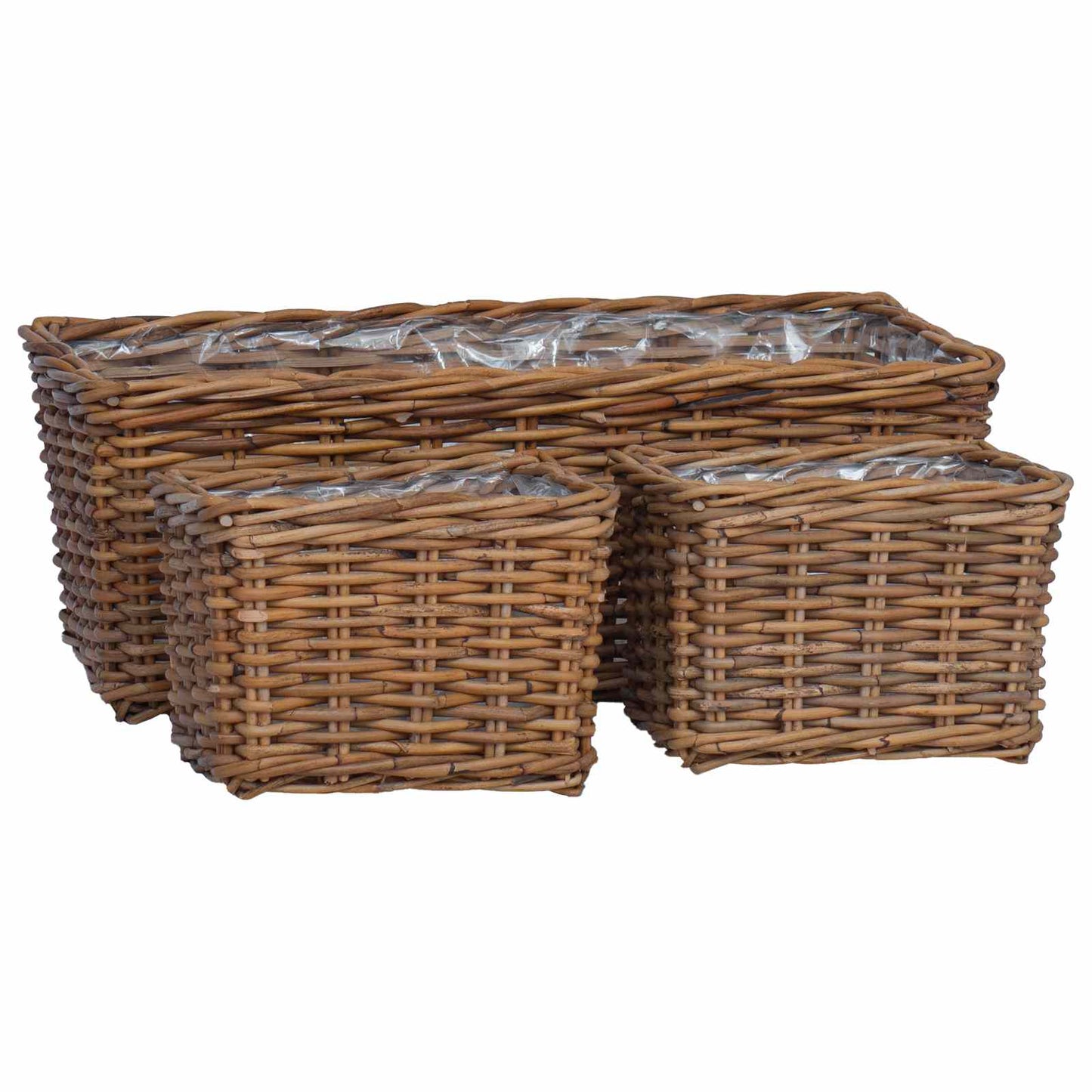 Planterkurv med lagring 3 stk. Naturlig brun Kubu Rattan