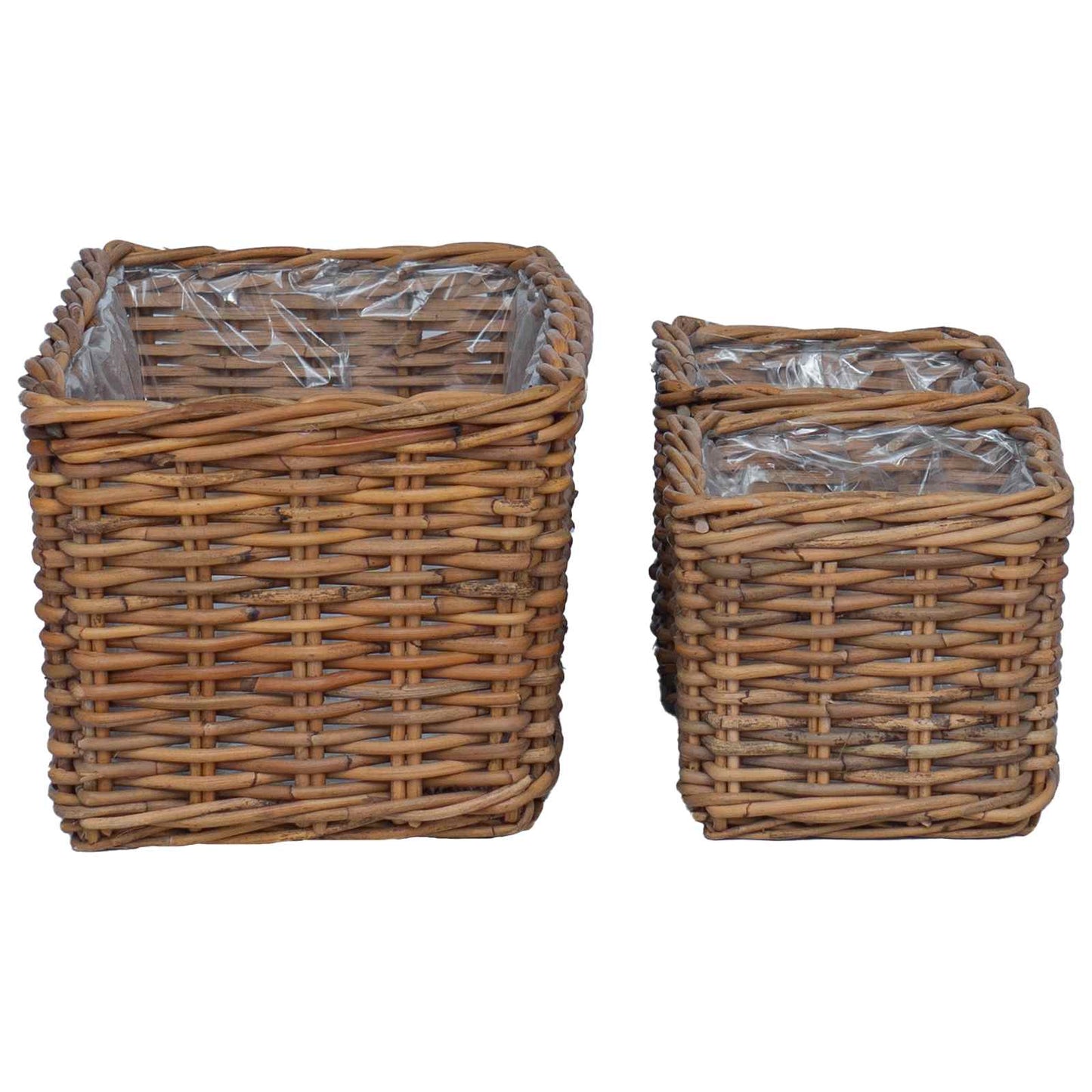 Planterkurv med lagring 3 stk. Naturlig brun Kubu Rattan