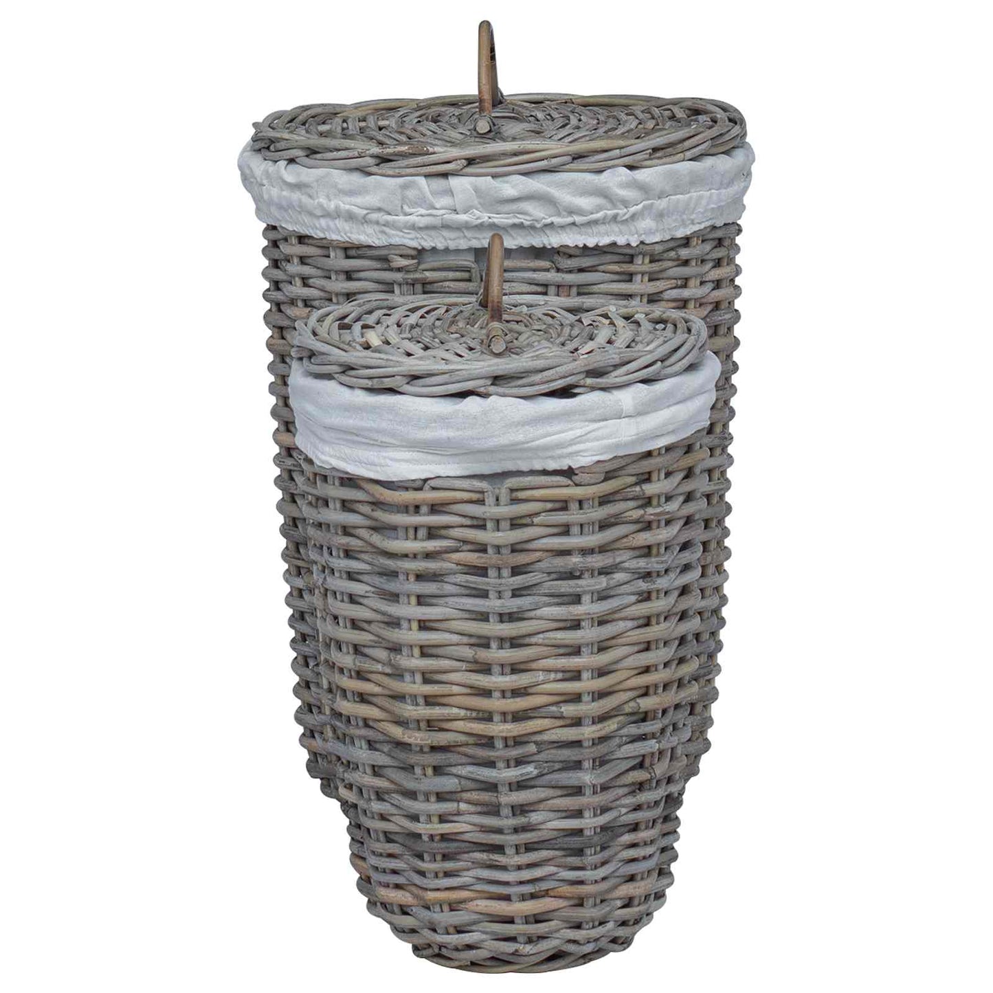 Vaskekurv med lokk 2 pcs Naturlig grå Kubu Rattan