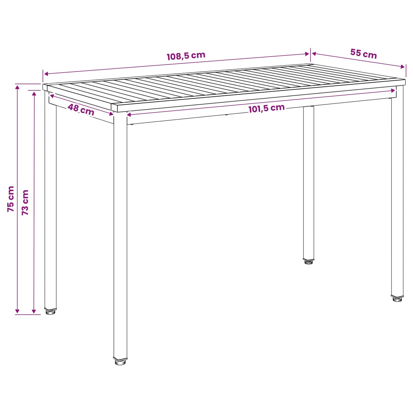 Hage middagsbord Naturlig og svart 108,5 x 55 x 75 cm