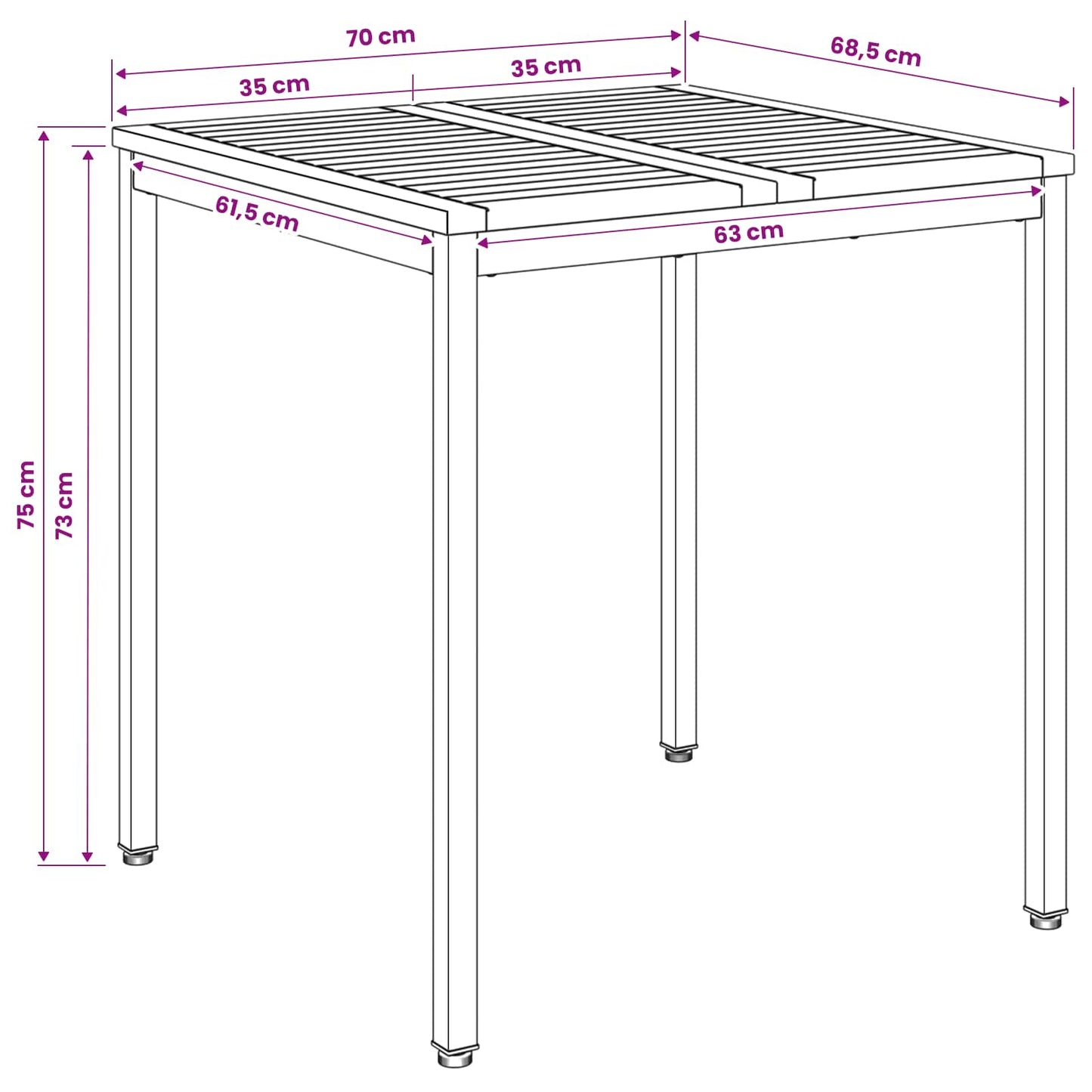 Hage middagsbord Hvit 70 x 68,5 x 75 cm Solid akasietre