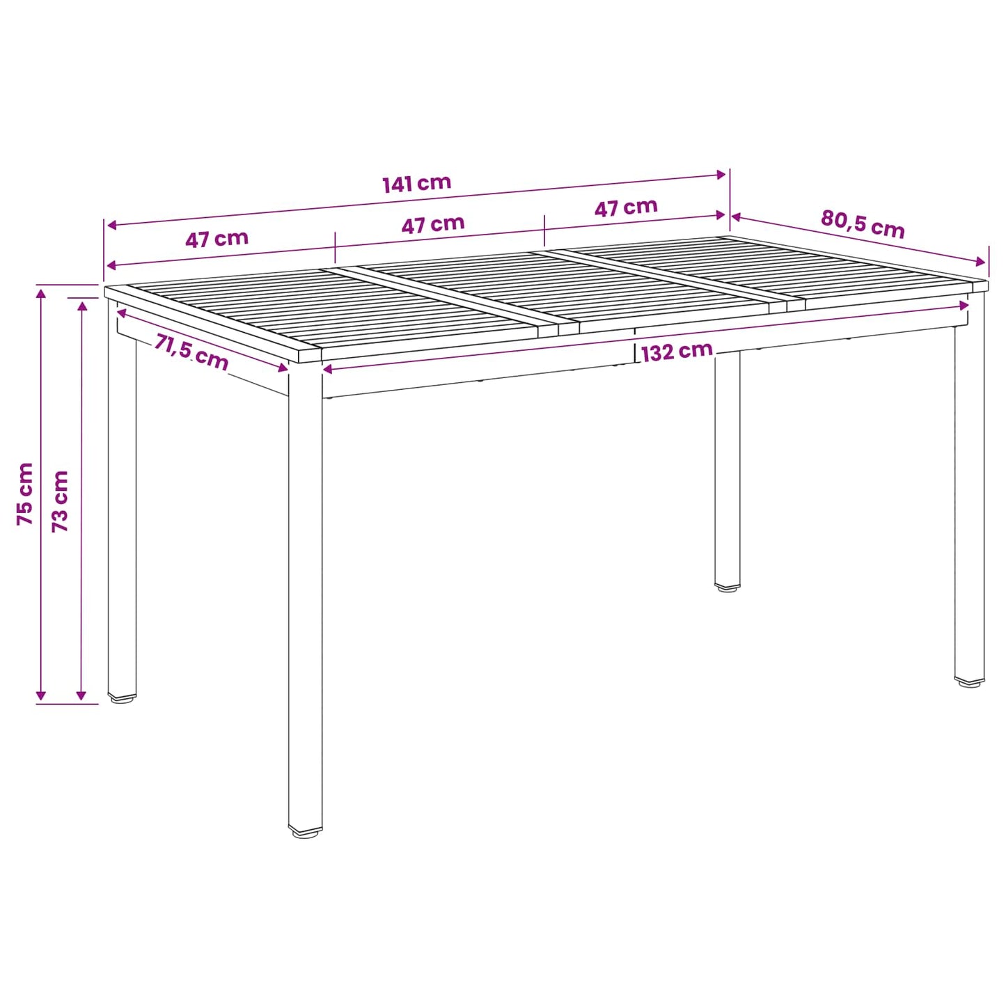 Hage middagsbord Hvit 141 x 80,5 x 75 cm Solid akasietre
