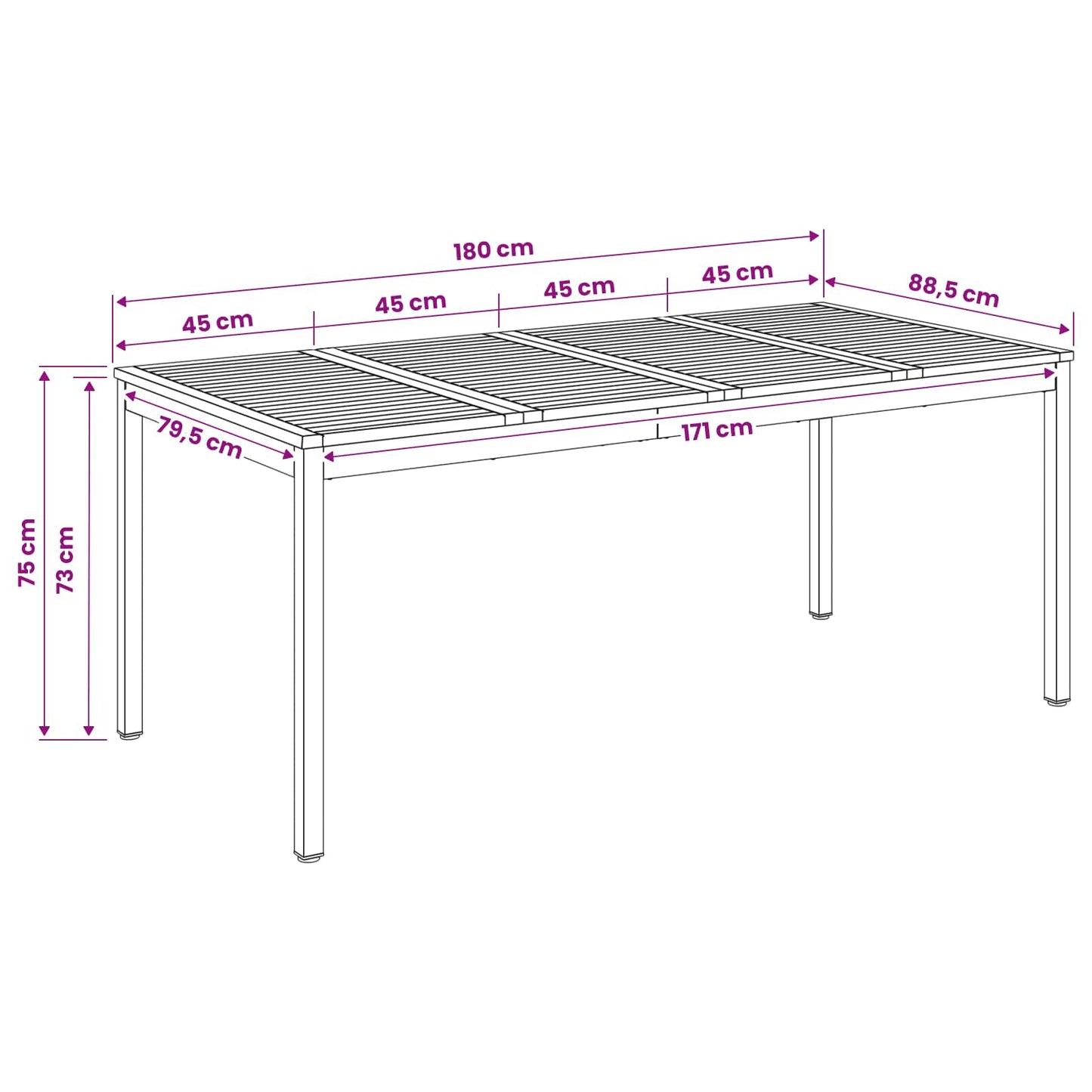 Hage middagsbord Hvit 180 x 88,5 x 75 cm Solid akasietre