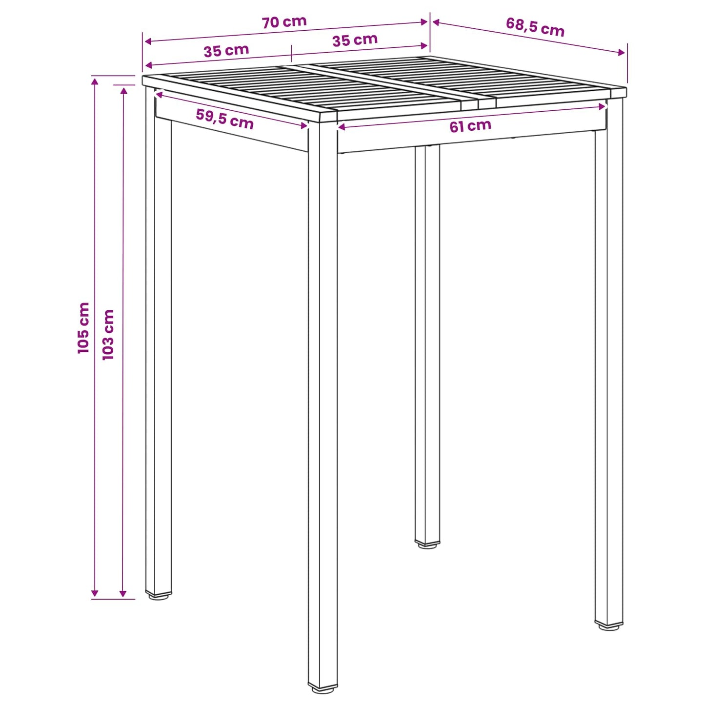 Hagebarbord Hvit 70 x 68,5 x 105 cm Solid akasietre