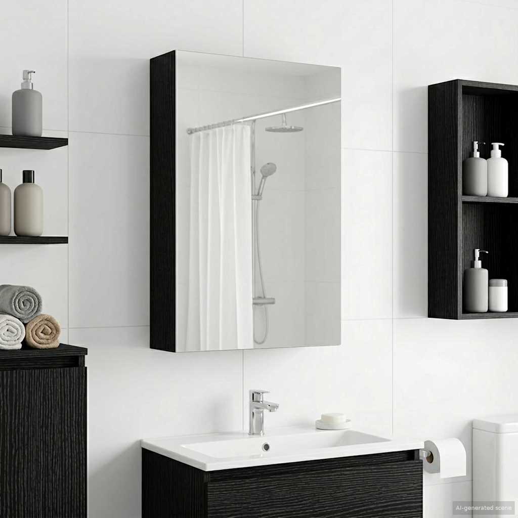 Baderomsspeilskap Svart Eik 30 x 10,5 x 50 cm Konstruert tre